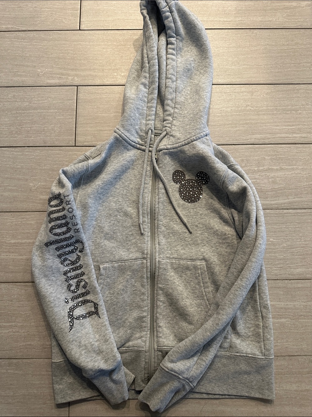 Disney Gray Zip-Up Hoodie with Rhinestone Mouse XS no flaws